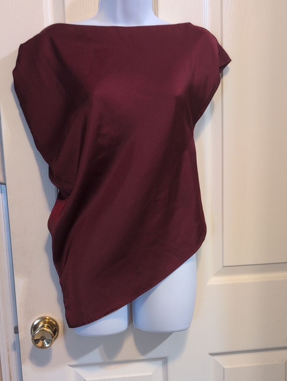 Women's Asymmetric Boatneck Top - Burgundy